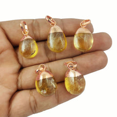 Unique Yellow Citrine Gemstone Tumble Pendant with Solid Rose Gold Electroplate Exquisite Fine Jewelry- Selling Per Piece