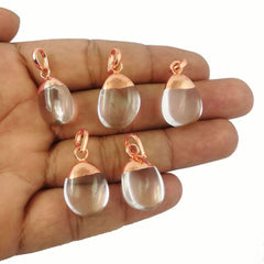 Solid Rose Gold Electroplated Crystal Quartz Gemstone Tumble Pendant Handmade Birthstone Jewelry- Selling Per Piece