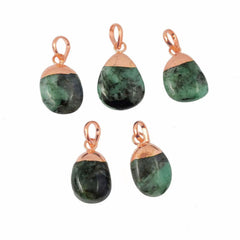 Beautiful Emerald Gemstone Tumble Pendant Necklace May Birthstone Rose Gold Electroplated Dainty Jewelry- Selling Per Piece