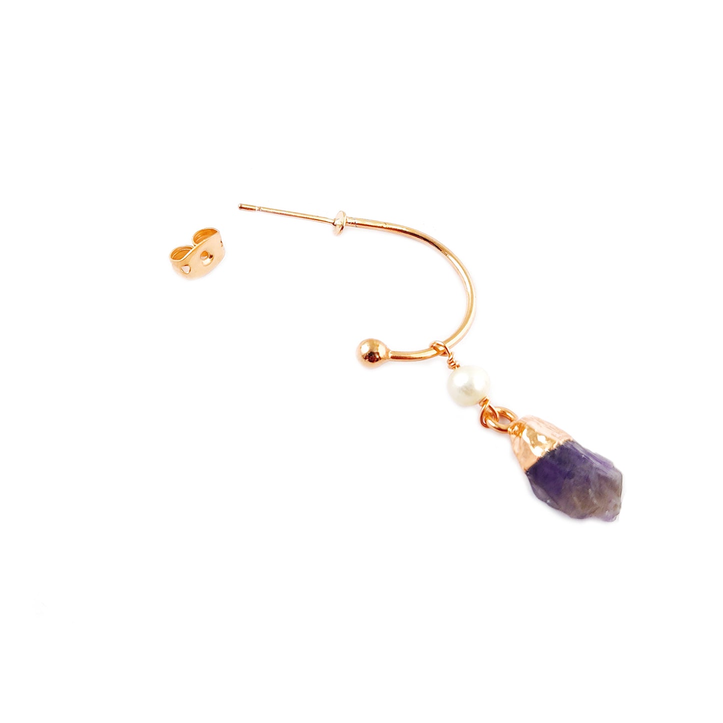 February Birthstone Amethyst Hoop Earrings Raw Purple Gemstone with Pearl 925 Sterling Silver Dangle Earrings Jewelry- Selling Per Pair