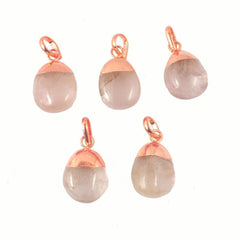 Antique Rose Gold Electroplated October Birthstone Rose Quartz Gemstone Tumble Pendant For Necklace- Selling Per Piece