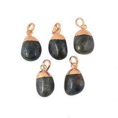 Elegant Rose Gold Electroplated Handmade Tumble Pendant September Birthstone Sapphire Gemstone Jewelry- Selling Per Piece