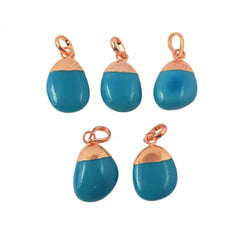 Blue Turquoise Gemstone Tumble Pendant For Necklace Rose Gold Electroplated Birthstone Minimalist Jewelry - Selling Per Piece