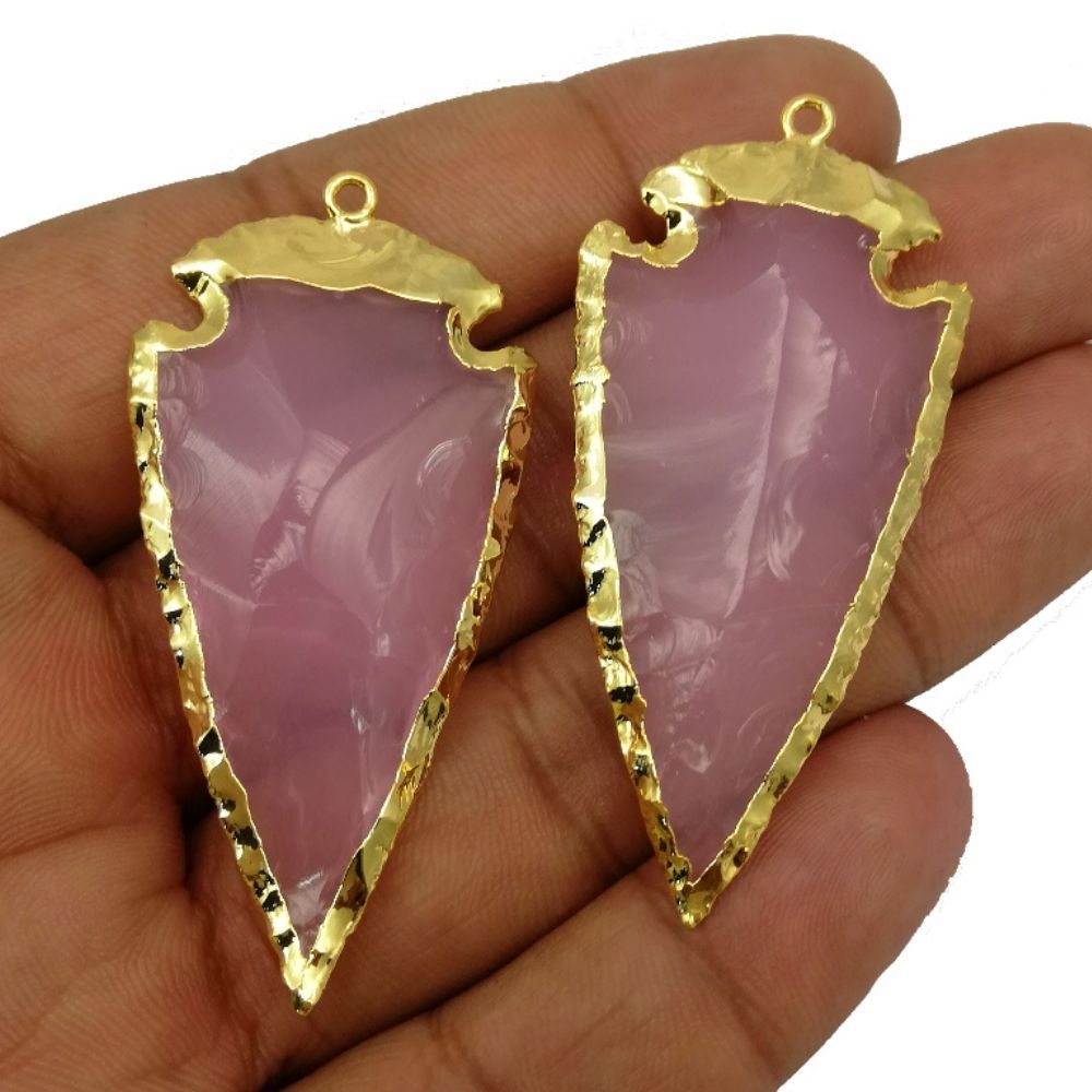 Handmade Rose Quartz Arrow Pendant – Gold Electroplated Minimalist Birthstone Necklace for Women
