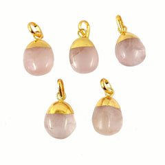 Charming Antique Design Rose Quartz Gemstone Electroplated Plated Tumble Tiny Pendant Necklace For Women- Selling Per Piece