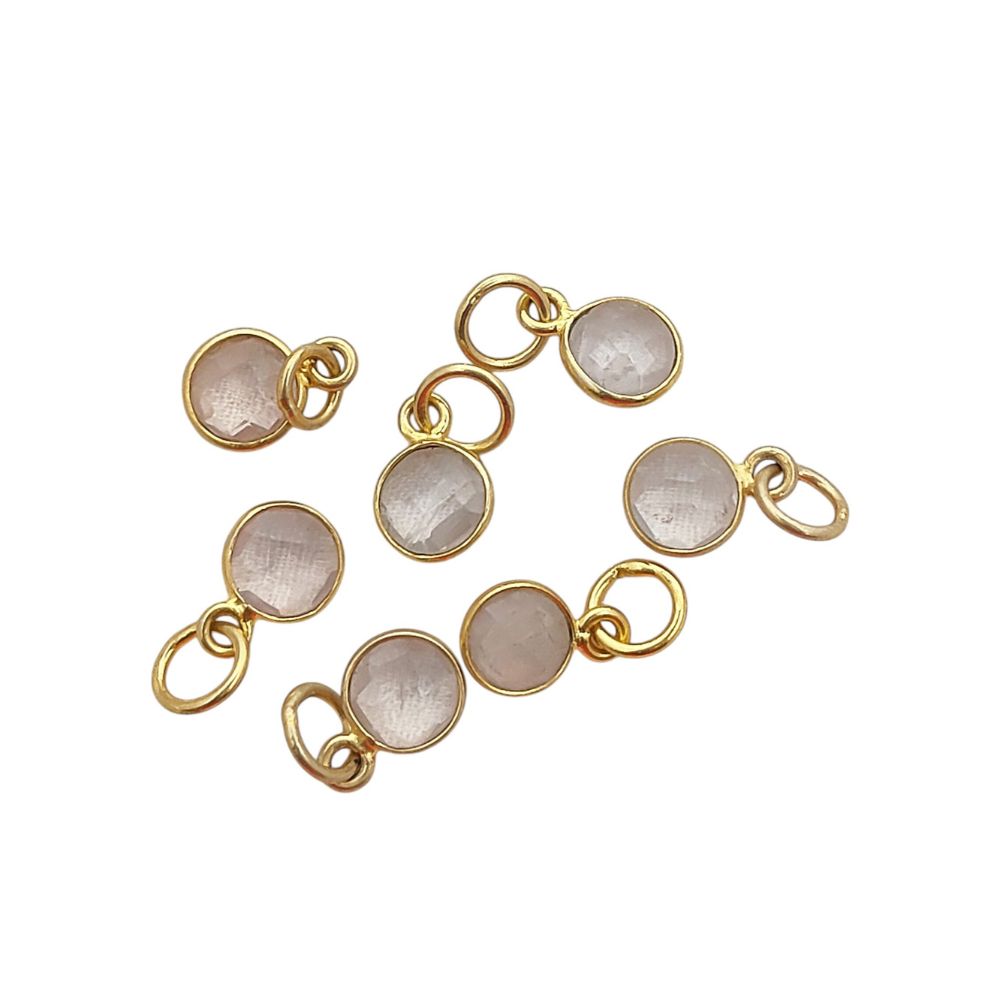 Rose Quartz Pendant for Necklace 6mm Faceted Round Gemstone Bezel Charm in Gold Vermeil & Sterling Silver Jewelry- Selling Per Piece