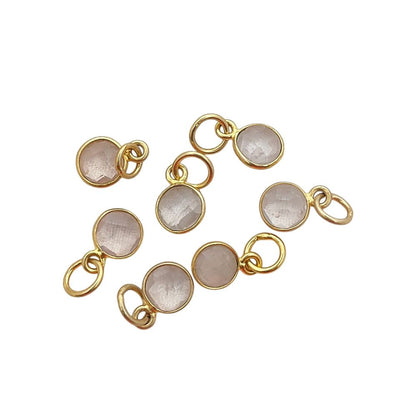 Rose Quartz Pendant for Necklace 6mm Faceted Round Gemstone Bezel Charm in Gold Vermeil & Sterling Silver Jewelry- Selling Per Piece