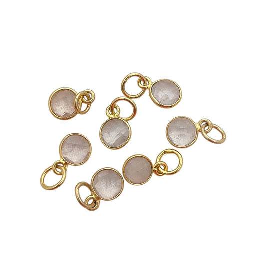 Rose Quartz Pendant for Necklace 6mm Faceted Round Gemstone Bezel Charm in Gold Vermeil & Sterling Silver Jewelry- Selling Per Piece