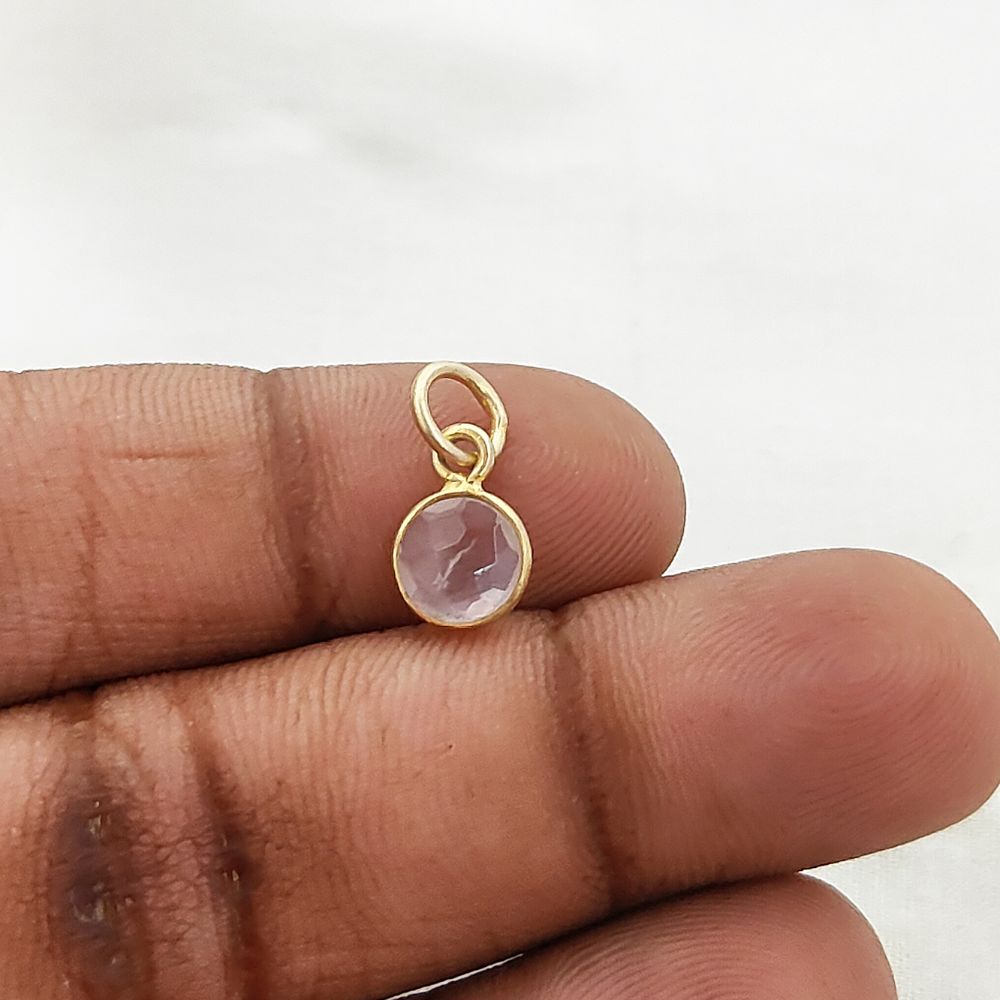 Rose Quartz Pendant for Necklace 6mm Faceted Round Gemstone Bezel Charm in Gold Vermeil & Sterling Silver Jewelry- Selling Per Piece