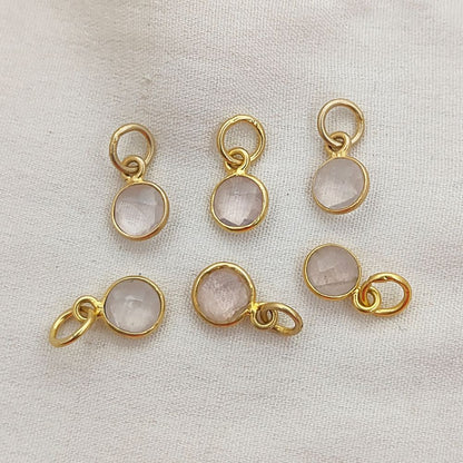 Rose Quartz Pendant for Necklace 6mm Faceted Round Gemstone Bezel Charm in Gold Vermeil & Sterling Silver Jewelry- Selling Per Piece