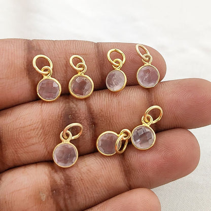 Rose Quartz Pendant for Necklace 6mm Faceted Round Gemstone Bezel Charm in Gold Vermeil & Sterling Silver Jewelry- Selling Per Piece