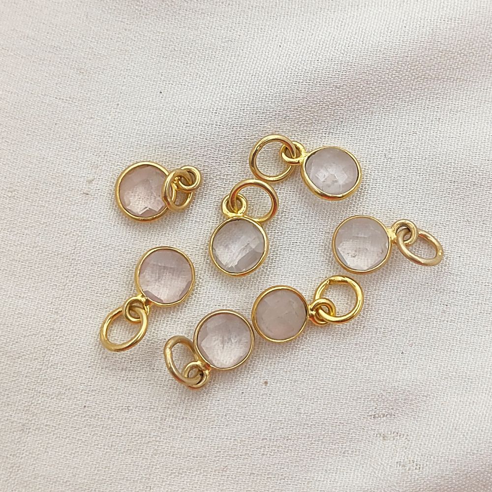 Rose Quartz Pendant for Necklace 6mm Faceted Round Gemstone Bezel Charm in Gold Vermeil & Sterling Silver Jewelry- Selling Per Piece