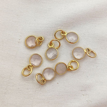Rose Quartz Pendant for Necklace 6mm Faceted Round Gemstone Bezel Charm in Gold Vermeil & Sterling Silver Jewelry- Selling Per Piece