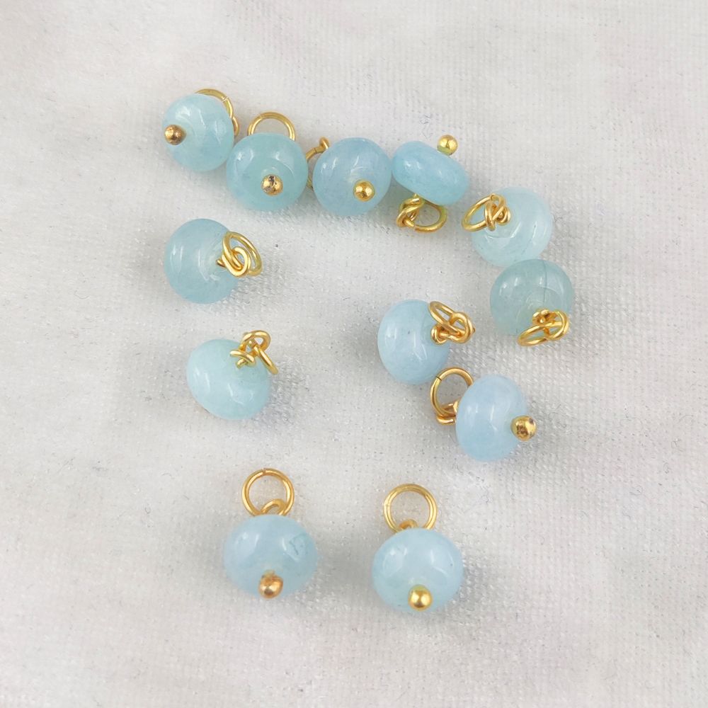 8mm Aqua Chalcedony Pendant – Gold Vermeil Beaded Charm for Handmade Jewelry
