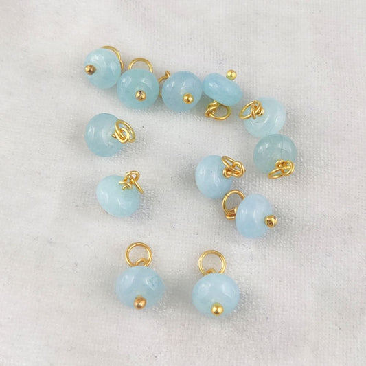 8mm Aqua Chalcedony Pendant – Gold Vermeil Beaded Charm for Handmade Jewelry
