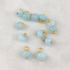 Roundel 8mm Aqua Chalcedony Beaded Pendant Gold Vermeil Gemstone Charm for DIY Jewelry & Gifts- Selling Per Piece