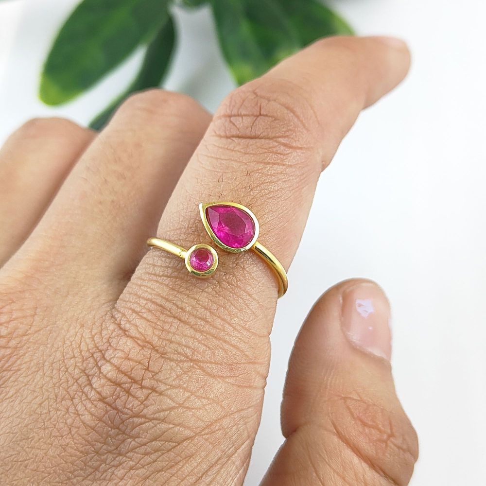 Double ruby adjustable ring in gold plated sterling silver, perfect statement piece