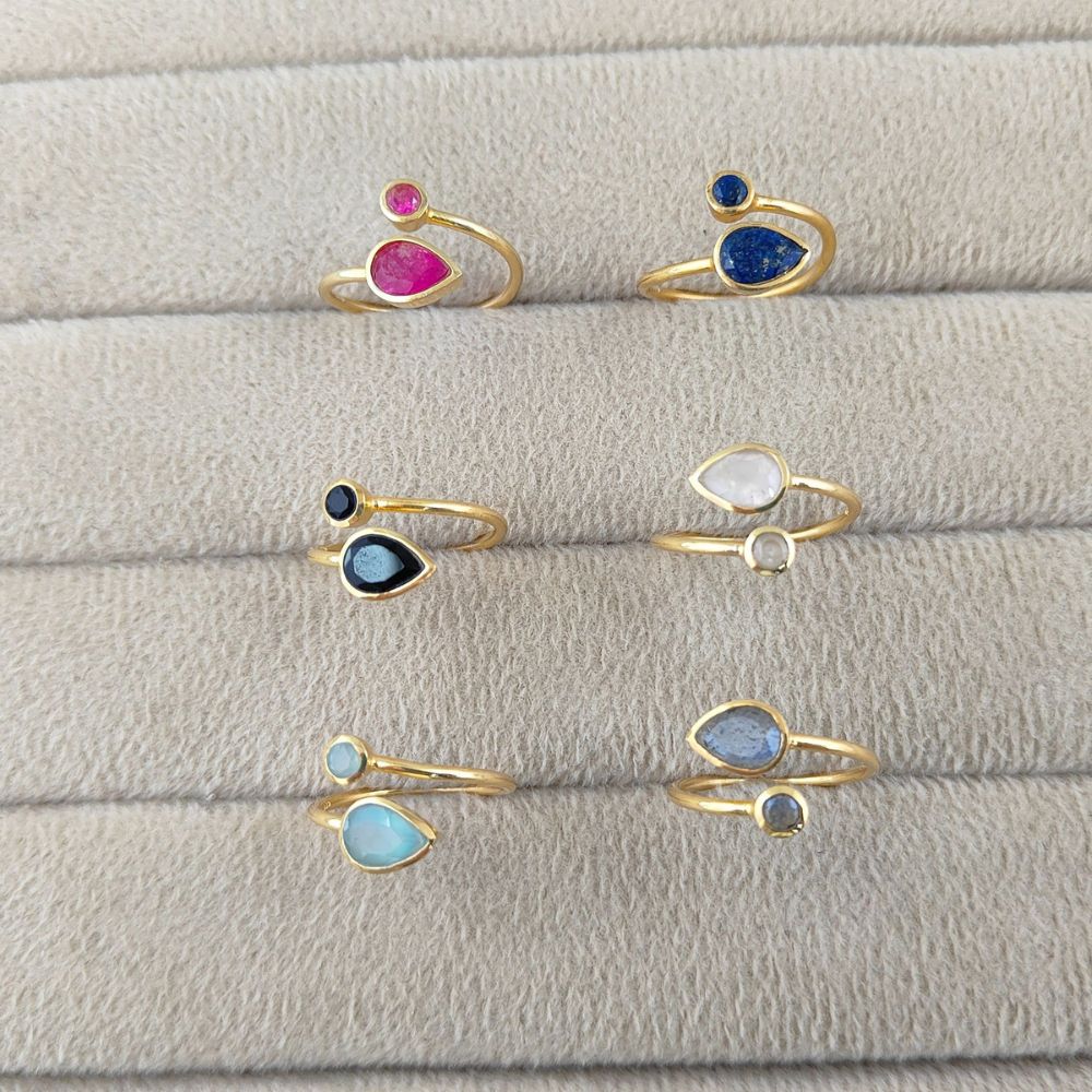 Ruby Gemstone Adjustable Ring in Gold Plated Sterling Silver Double Gemstone Handmade Minimalist Jewelry