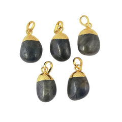 September Birthstone Sapphire Tumble Pendant Gold Electroplated Gemstone Handmade Jewelry- Selling Per Piece