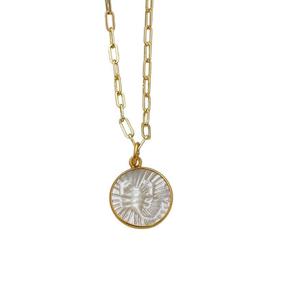 Mother of Pearl Zodiac Pendant for Necklace Gold Plated Astrology Sign Charm on Paperclip Chain Horoscope Jewelry Gift- Selling Per Piece