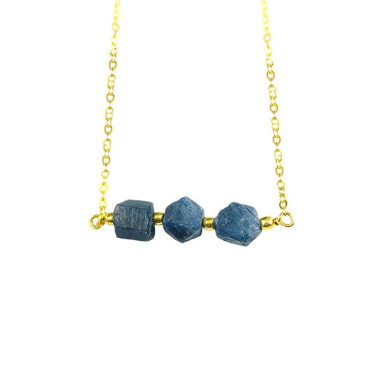Handmade Raw Sapphire Necklace – Triple Gemstone Gold Plated Jewelry