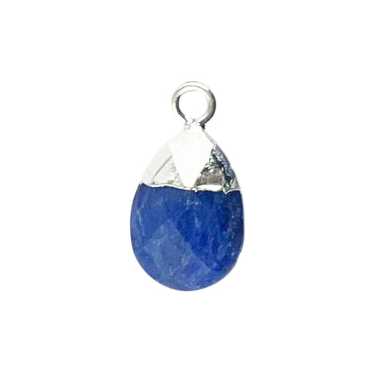 Pear Shape 13×9mm Blue Sapphire Teardrop Pendant Handmade Silver Electroplated Natural Gemstone Charm for Jewelry & Craft Projects– Selling Per Piece