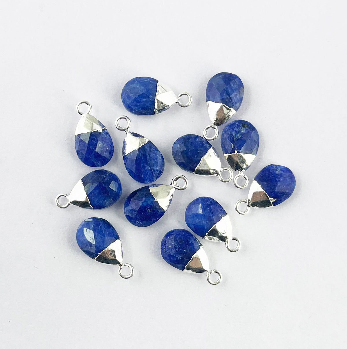 Pear Shape 13×9mm Blue Sapphire Teardrop Pendant Handmade Silver Electroplated Natural Gemstone Charm for Jewelry & Craft Projects– Selling Per Piece