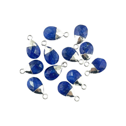 Pear Shape 13×9mm Blue Sapphire Teardrop Pendant Handmade Silver Electroplated Natural Gemstone Charm for Jewelry & Craft Projects– Selling Per Piece