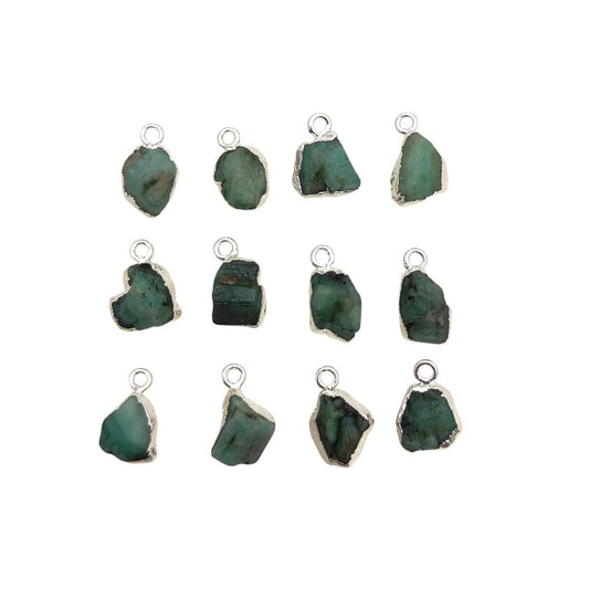 Silver-Electroplated Rough Emerald Pendant – May Birthstone Charm for Spiritual & Handmade Jewelry- Selling Per Piece