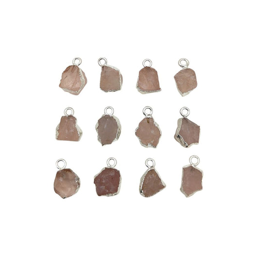 Silver-Plated Raw Rose Quartz Pendant Heart Chakra Crystal for Energy Healing & Handmade Necklaces- Selling Per Piece