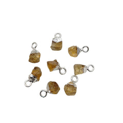 Silver Electroplated Cap Raw Citrine Pendant Handmade Gemstone Charm for DIY Necklace & Bracelet Projects- Selling Per Piece