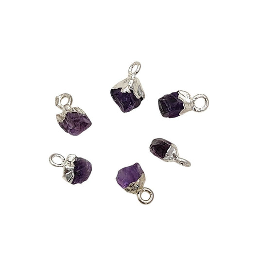 Silver Electroplated Capped Raw Amethyst Pendant Handmade February Birthstone for Energy Healing & Boho Jewelry- Selling Per Piece