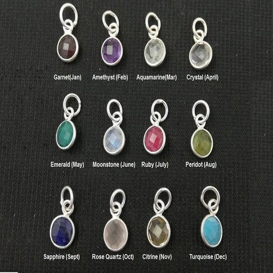 925 Sterling Silver Gemstone Pendant Handmade 6mm Round Faceted All Birthstone Necklace Charm- Selling Per Piece