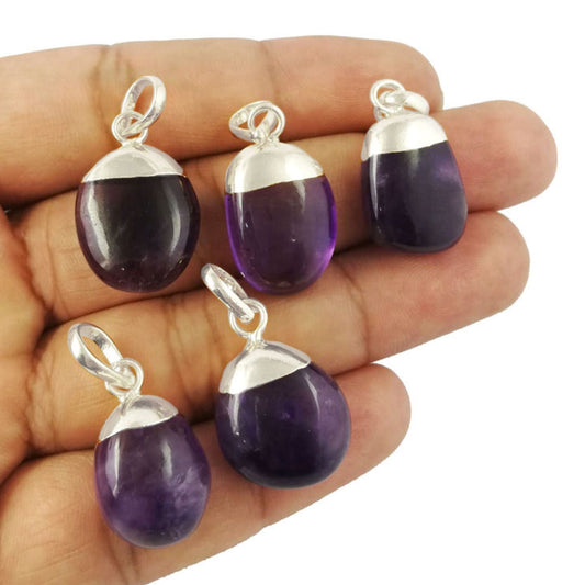 Beautiful Silver Electroplated Amethyst Tumble Pendant Necklace