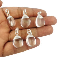 Beautiful Crystal Quartz Gemstone Tumble Pendant Necklace Silver Electroplated Minimalist Jewelry- Selling Per Piece