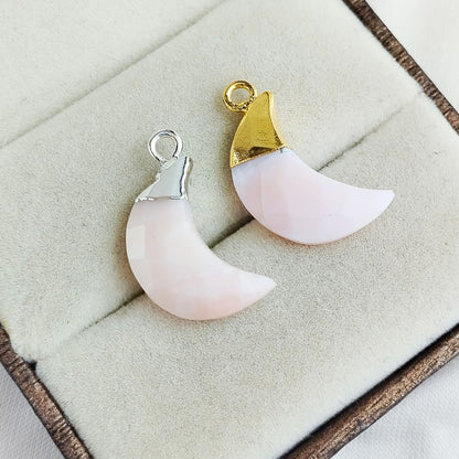 Pink Opal Moon Crystal Charm Crescent Shape Gemstone Jewelry with Gold or Silver Finish