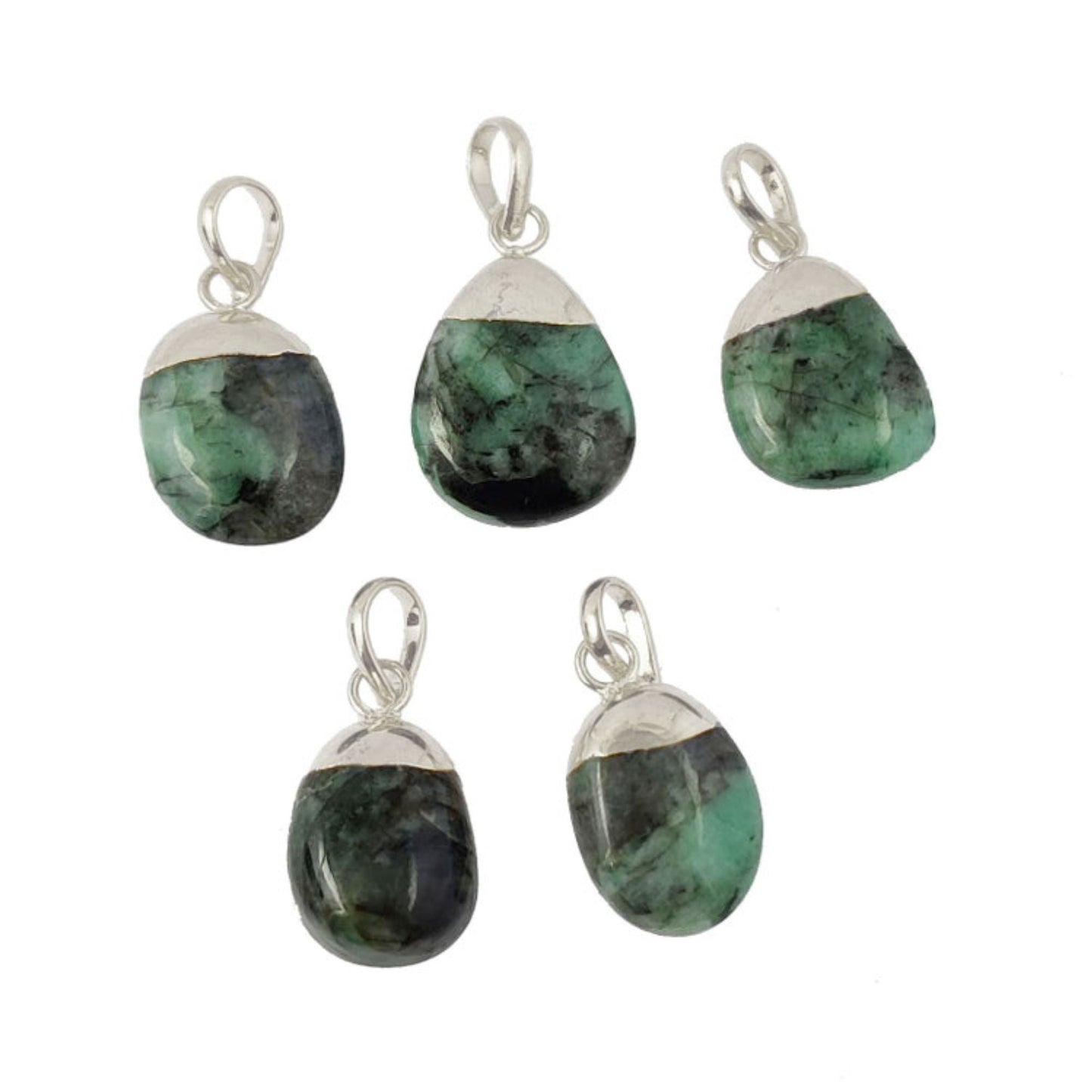 Elegant Silver Electroplated Emerald Tumble Pendant Necklace