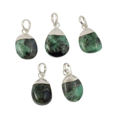 Elegant Silver Electroplated Handmade Jewelry May Birthstone Emerald Gemstone Tumble Pendant- Selling Per Piece