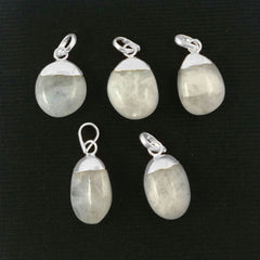 Silver Electroplated Birthstone Dainty Jewelry Designer Rainbow Moonstone Gemstone Tumble Pendant- Selling Per Piece
