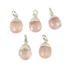 Rose Quartz Gemstone Tumble Pendant Necklace Silver Electroplated Birthstone Jewelry For Women- Selling Per Piece
