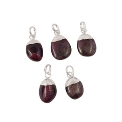 July Birthstone Natural Shape Ruby Gemstone Tumble Pendant Necklace Silver Electroplated Jewelry For Gift- Selling Per Piece