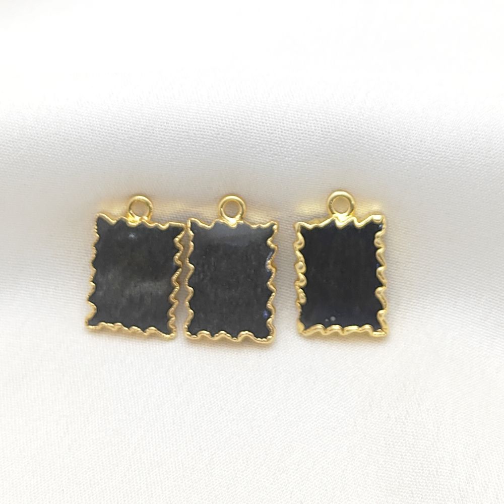 Elegant Silver Sheen Zig Zag Pendant Necklace, Gold Electroplated Handmade Rectangle Gemstone