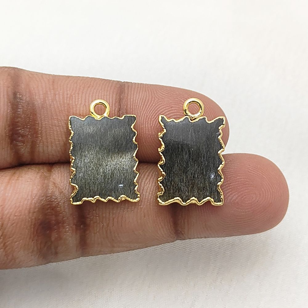 Gold Electroplated Silver Sheen Zig Zag Necklace, Handmade Rectangle Gemstone Pendant