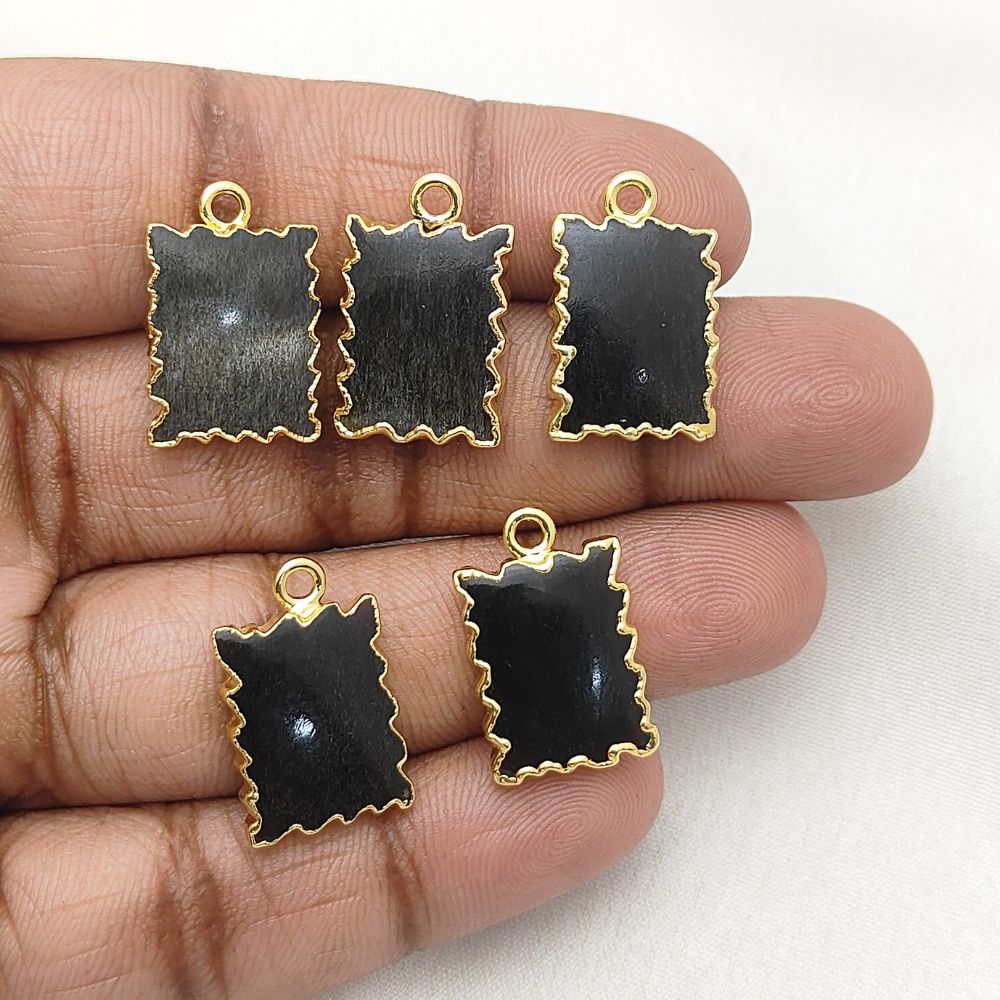 Handcrafted Silver Sheen Necklace, Gold Electroplated Zig Zag Rectangle Gemstone Pendant