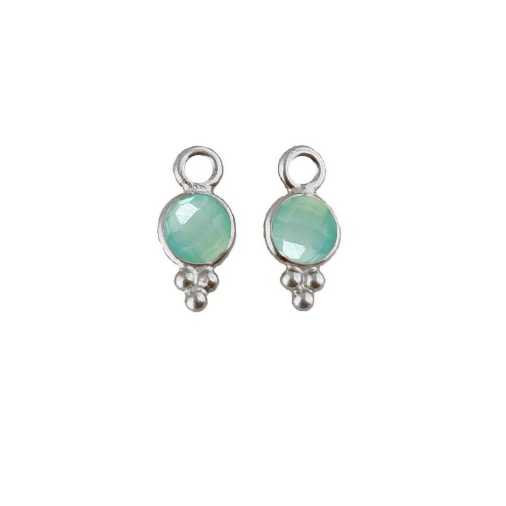 Handmade 4mm Aqua Chalcedony Pendant Bezel Silver Charm