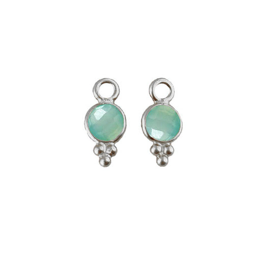 Handmade 4mm Aqua Chalcedony Pendant Bezel Silver Charm