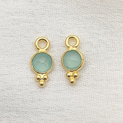 Small 4mm Aqua Chalcedony Gemstone Pendant in Gold Vermeil