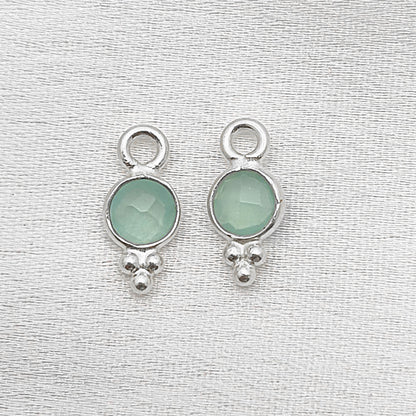Handmade 4mm Aqua Chalcedony Pendant Bezel Silver Charm