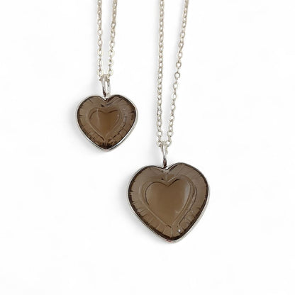 Smoky Quartz Heart Pendant Necklace for Women – Minimalist Hand-Carved Gemstone Jewelry Gift