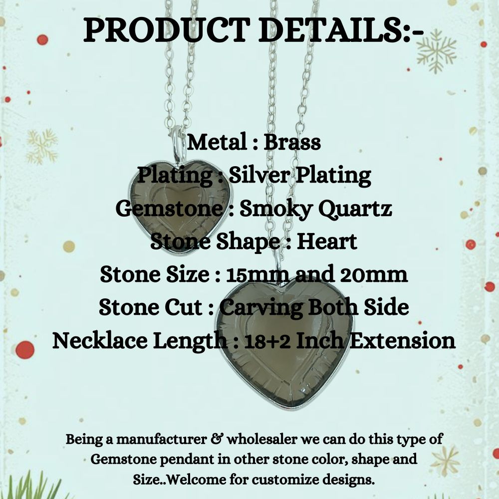 Hand-Carved Smoky Quartz Heart Necklace – Dainty Minimalist Gemstone Pendant for Her